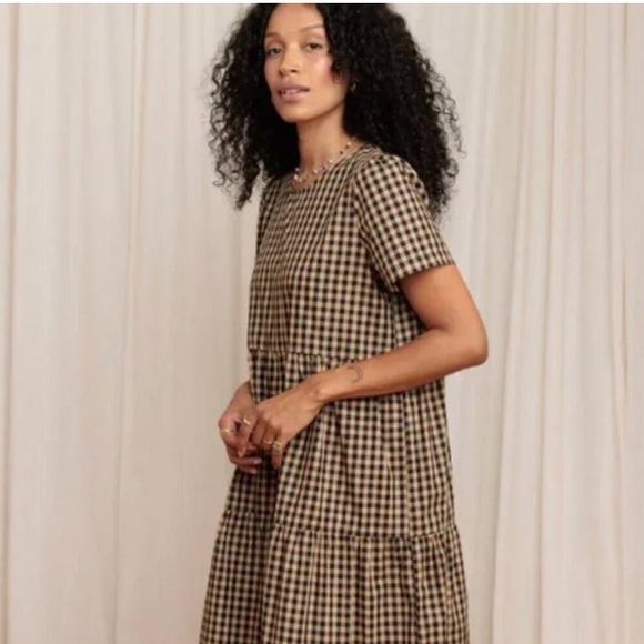 Tradlands Chalet Tiered Dress, Coffee Gingham - Picture 2 of 11